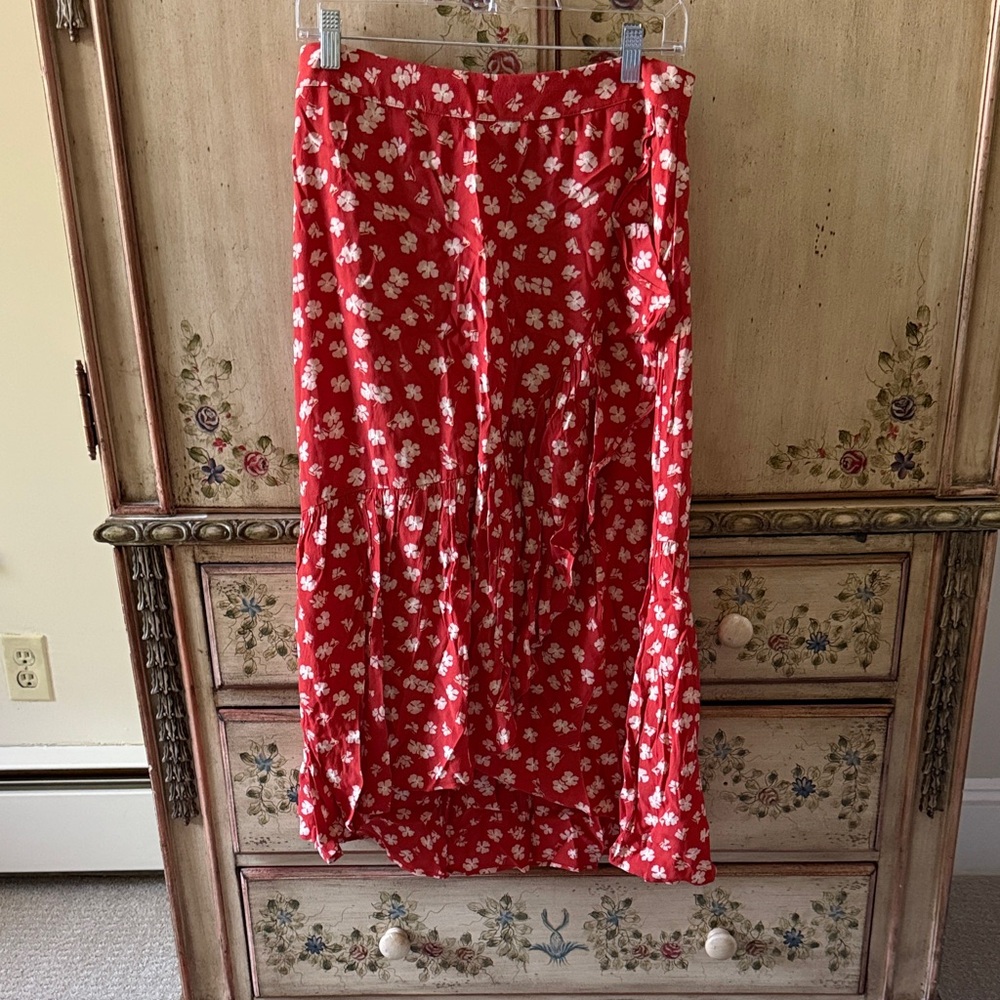 Madewell Red Floral Midi Skirt